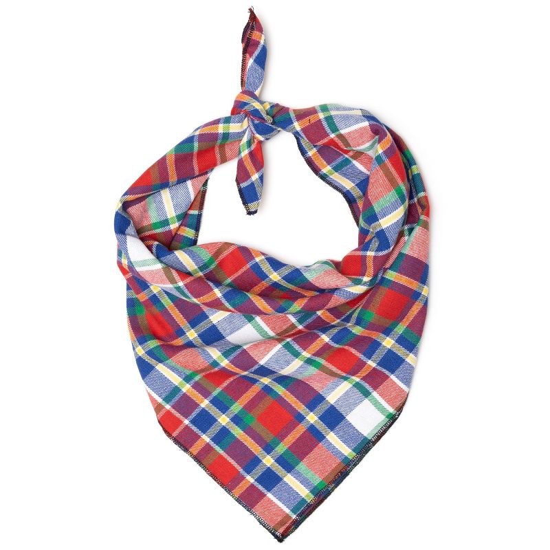The Worthy Dog Red/Hunter Blue Plaid Classic Square Tie-On Bandana, 1 of 2