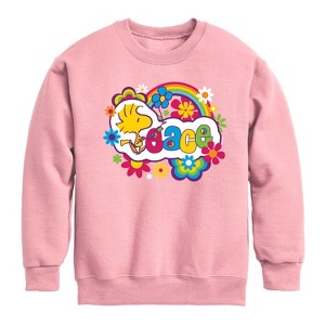 Boys' - Peanuts - Peace Floral & Colorful Woodstock Graphic Long Sleeve Fleece Sweatshirt - 1 of 4