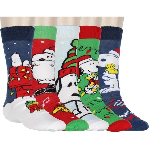 Peanuts Snoopy Men's Socks Holiday Inspired Designs 5-Pack Adult Mid-Calf Crew Socks Shoe Size 6-12 Multicoloured - 1 of 4