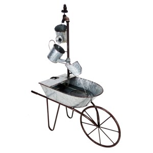36" Metal Watering Can Wheelbarrow Fountain - Alpine Corporation: Rustic Garden Decor, No Assembly Required - 1 of 4