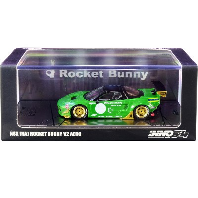 NSX (NA) Rocket Bunny V2 Aero RHD (Right Hand Drive) Green Metallic and Black 1/64 Diecast Model Car by Inno Models