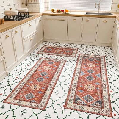 LunaLulinlk Red Kitchen Rug Sets 3 Piece with Runner Non Slip Kitchen Rugs and Mats Washable Kitchen Mats