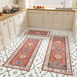 LunaLulinlk Red Kitchen Rug Sets 3 Piece with Runner Non Slip Kitchen Rugs and Mats Washable Kitchen Mats - 1 of 4