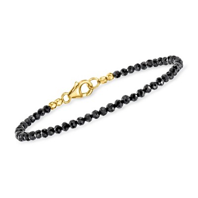 Ross-Simons 12.00 ct. t.w. Black Spinel Bead Bracelet in 18kt Gold Over Sterling Size 8