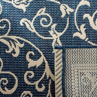 Navy and Beige Rectangular Synthetic Indoor/Outdoor Rug