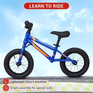 12-inch Balance Bike, Toddler Bike Training, Adjustable Padded Seat and Handlebars, Lightweight Pedal-Free Bike, Aluminum Frame, Ages 3-7 - 1 of 4