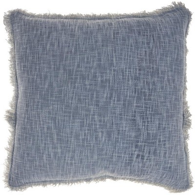 HomeRoots 22" Blue Cotton Throw Pillow With Fringe