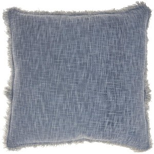 HomeRoots 22" Blue Cotton Throw Pillow With Fringe - 1 of 4