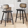 Bekrvio 26" Counter Height Bar Stools-Mid Century Modern Wood Frame,PU Leather Upholstered with Rattan Back, Kitchen Island Counter Stools - 2 of 4