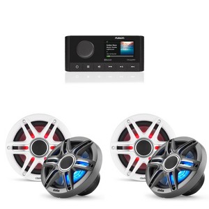 Fusion MS-RA210 Source Unit w/ Clarion ( 2 Pair ) CMSP-651RGB-SWG Premium 6.5-inch Coaxial Marine Speakers with built-in RGB illumination ( Include... - 1 of 4
