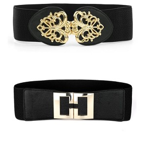 INSPIRE CHIC Women Stretchy Elastic Retro Metal Buckle Waist Belt for Dress 2Pcs - 1 of 4