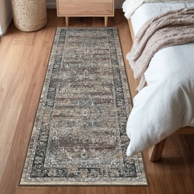 Machien Washable Area Rugs Vintage Printed Accent Carpet Non Slip Low Pile Indoor Mat Oriental Distressed Throw Rugs for Bedroom