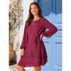 Seta T Women's Fall Round Neck Long Sleeve Waist Tie Ruffle Mini Swing Skater Dress - 2 of 4