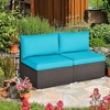 Tangkula 2PCS Patio Wicker Rattan Sectional Armless Chair Sofa w/ Turquoise Cushion - 4 of 4