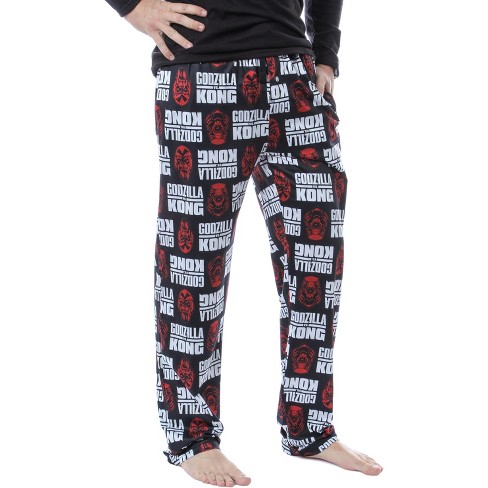 Godzilla Vs. Kong Adult Men's Allover Character Sleep Lounge Pajama Pants  Large Black