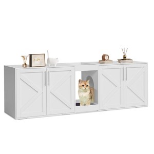 Cat Litter Box Enclosure, Hidden Litter Box Furniture - Double Room Wooden Cabinet with Doors & Pads for Indoor Cats - 1 of 4