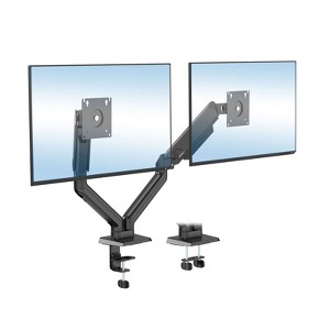 Mount-It! Full Motion Dual Monitor Mount with Spring Arms, 17 in. to 32 in. with Tilt, Rotation, Swivel, Height Adjustment, Clamp or Grommet, Black - 1 of 4