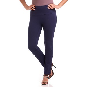 Rekucci Women's Secret Figure Pull On Knit Slim Straight Leg Pant with Wide Waist - 1 of 4