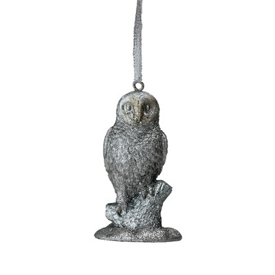 Roman 3.25" Glittered Snow Owl Christmas Ornament - Platintum/Teal