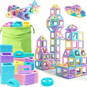 Large Macaron Color Magnetic Blocks Scattered Pieces Changeable Building Blocks With Storage Bag Children's Educational Magnetic - 1 of 4