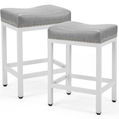 INFURNIC Counter And Bar Stools Saddle Bar Stool Kitchen Stools, Modern Minimalist Fixed Height Chair Without Backrest, Gray, 17.5"*12.7"*24.2"