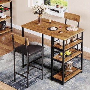 Dining Table Set for 2, Dining Table Set with 3-Tier Shelves, Bar Kitchen Table Set with 2 Padded Chairs, 3-Piece Kitchen Table Set - 1 of 4