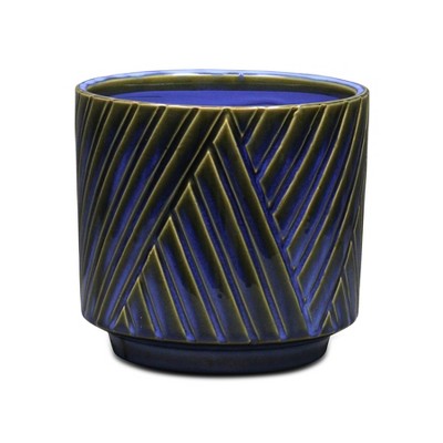 Cheung's Parlora Crossed Diagonal Pattern Straight Side Ceramic Pot - Blue