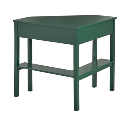 Dark Green Corner Desk with Drawer and Shelf