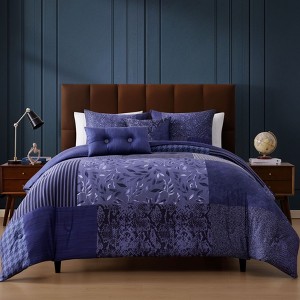 Bebejan Blue Denim Patchwork 100% Cotton 5 Piece Reversible Comforter Set - 1 of 4