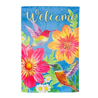 Colorful Hummingbird and Flowers Suede House Flag