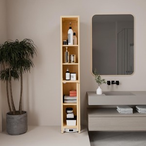 ORRD Natural Bamboo Large Capacity Storage Cabinet, Thin Tall Freestanding Cabinet for Living Room & Bedroom - 1 of 4