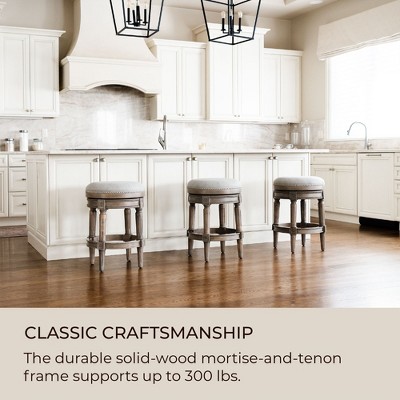 Reclaimed Oak 25" Backless Swivel Counter Stool with Leather Seat