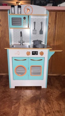 Teamson Kids Little Chef Santos Retro Wooden Kitchen Playset, Aqua/Whi