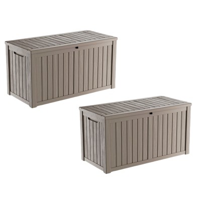 VisioGear Deck Boxes, 2-Piece 150 Gal Outdoor Storage Deck Box, Small Patio Storage Bin for Garden Tools, Brown, 54.25"*26.5"*28.74"