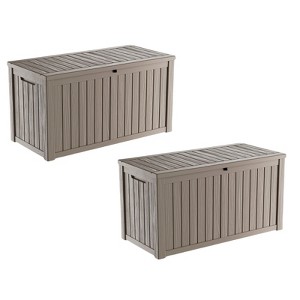 VisioGear Deck Boxes, 2-Piece 150 Gal Outdoor Storage Deck Box, Small Patio Storage Bin for Garden Tools, Brown, 54.25"*26.5"*28.74" - 1 of 4
