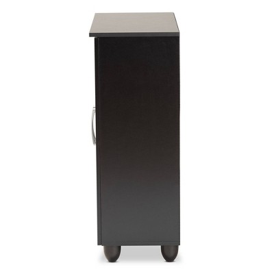 Espresso Brown Wood 2-Door Shoe Storage Cabinet with Metal Handles