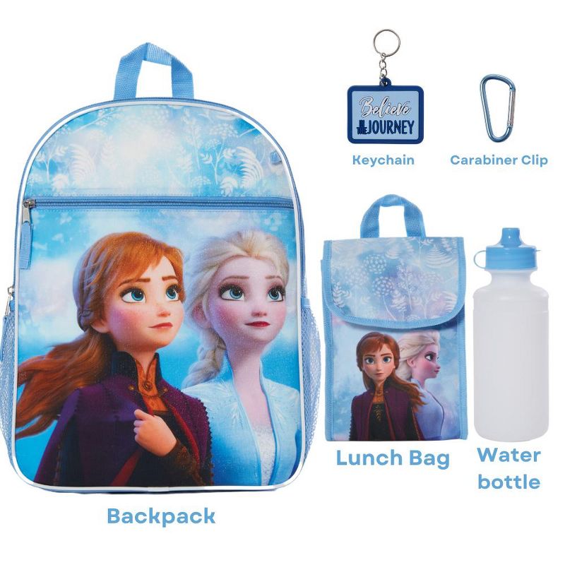 Disney Frozen Backpack Set for Girls, 16 inch with Lunch Bag and Water Bottle, Blue, 2 of 10