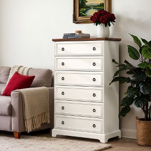 VANIRROR 6-Drawer Farmhouse Dresser, Tall White Storage Chest with Deep Drawers for Bedroom, Living Room, Entryway - 1 of 4