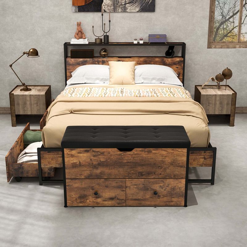 Costway Storage Ottoman Bench Flip Top Wooden Storage Chest with Cushion & 2 Drawers, 4 of 11