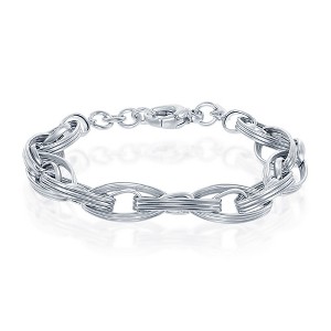 Bella Silver Sterling Silver Lined Marquise Shaped Multi-Linked Bracelet, MADE IN ITALY - Silver - 8+1 Inch - 1 of 4