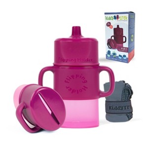Flipping Holder’s KiddyTrek Sip & Snack Set - food pouch holder + juice box holder + snack cup + sippy cup – all in one 6-piece set Raspberry - 1 of 4