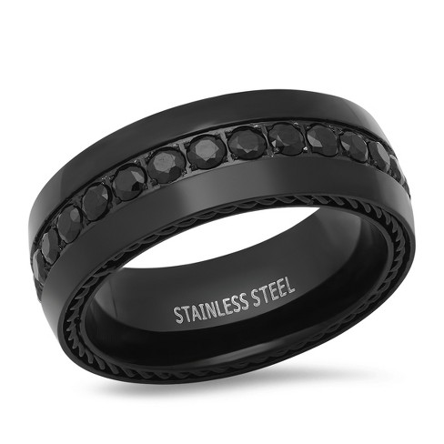 Men's Black Stainless Steel hotsell Diamond Accent Wedding Band