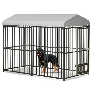 Large Outdoor Dog Kennel, Heavy Duty Dog Cage with Roof, Dog Kennel Galvanized Iron Dog House with Safety Locks,UV & Water Resistant Proof Cover - 1 of 4
