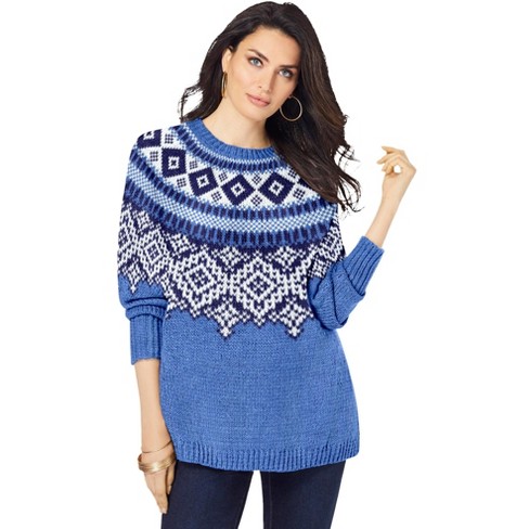 Roaman's Women's Plus Size Fair Isle Sweater : Target