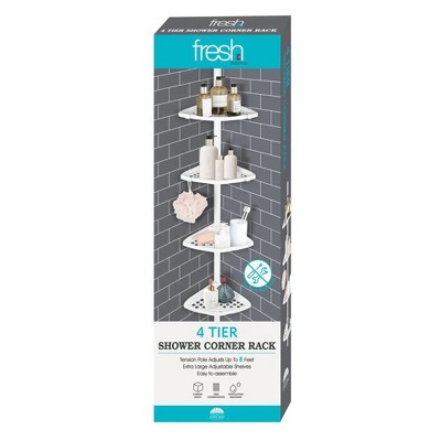 White 4-Tier Adjustable Rustproof Shower Caddy with Tension Pole