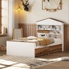 Twin Size House-Shaped Wooden Bed with Storage Shelf and Built-in Two Storage Drawers - 2 of 4