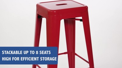 30" High Backless Orange Metal Stackable Barstool