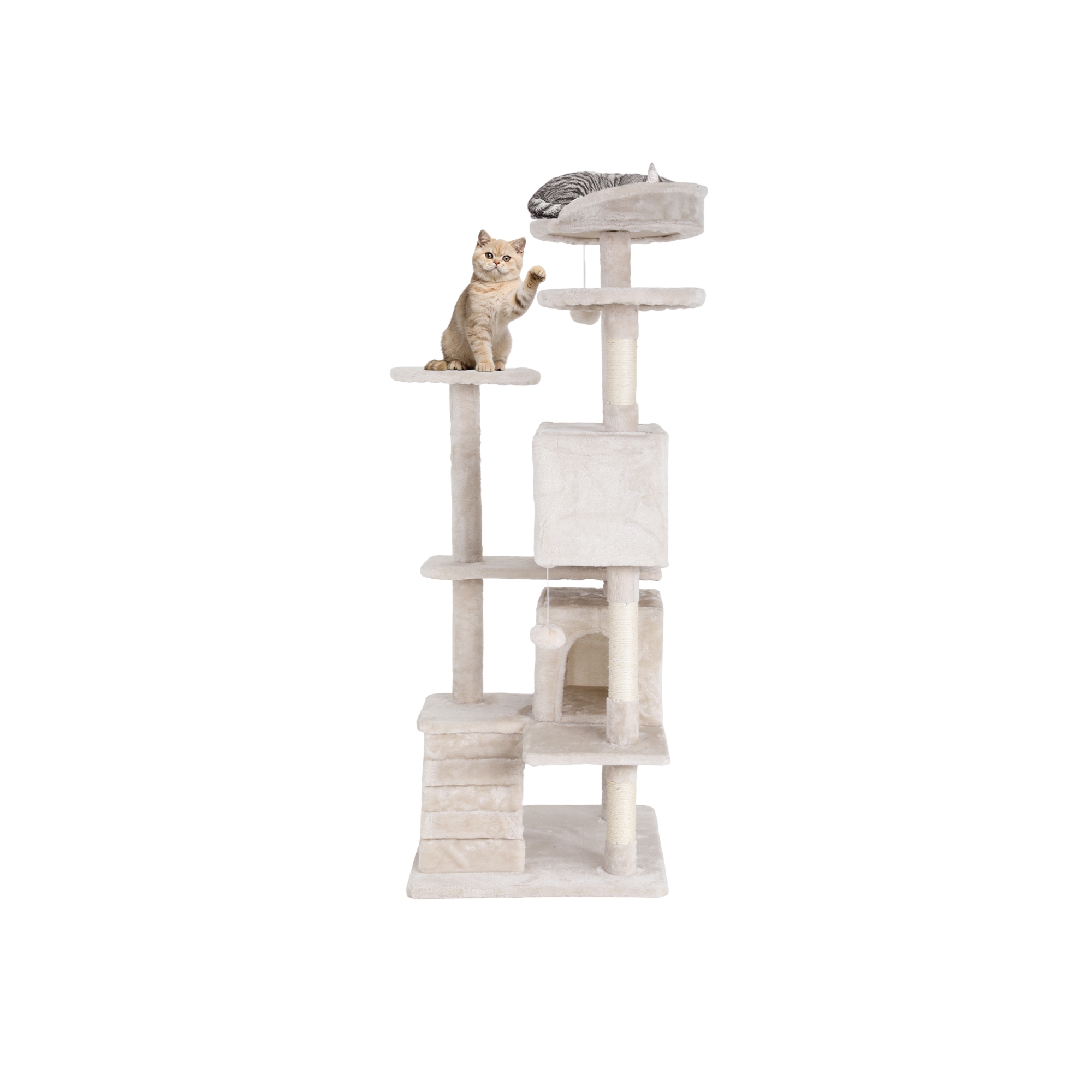 BestMassage Cat Tree 70 Inch Cat Tower with Sisal Scratching Post, Beige