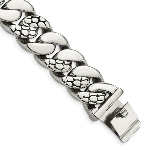 Black Bow Jewelry 19mm Stainless Steel Polished and Textured Curb Chain Bracelet, 8.5 In - 1 of 4