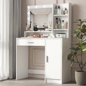 KTMBDW Vanity Desk with Mirror&Light, Large Drawer Three Level Storage Dresser, 3 Lighting Modes Adjustable Brightness, Bedroom Dressing Table - 1 of 4